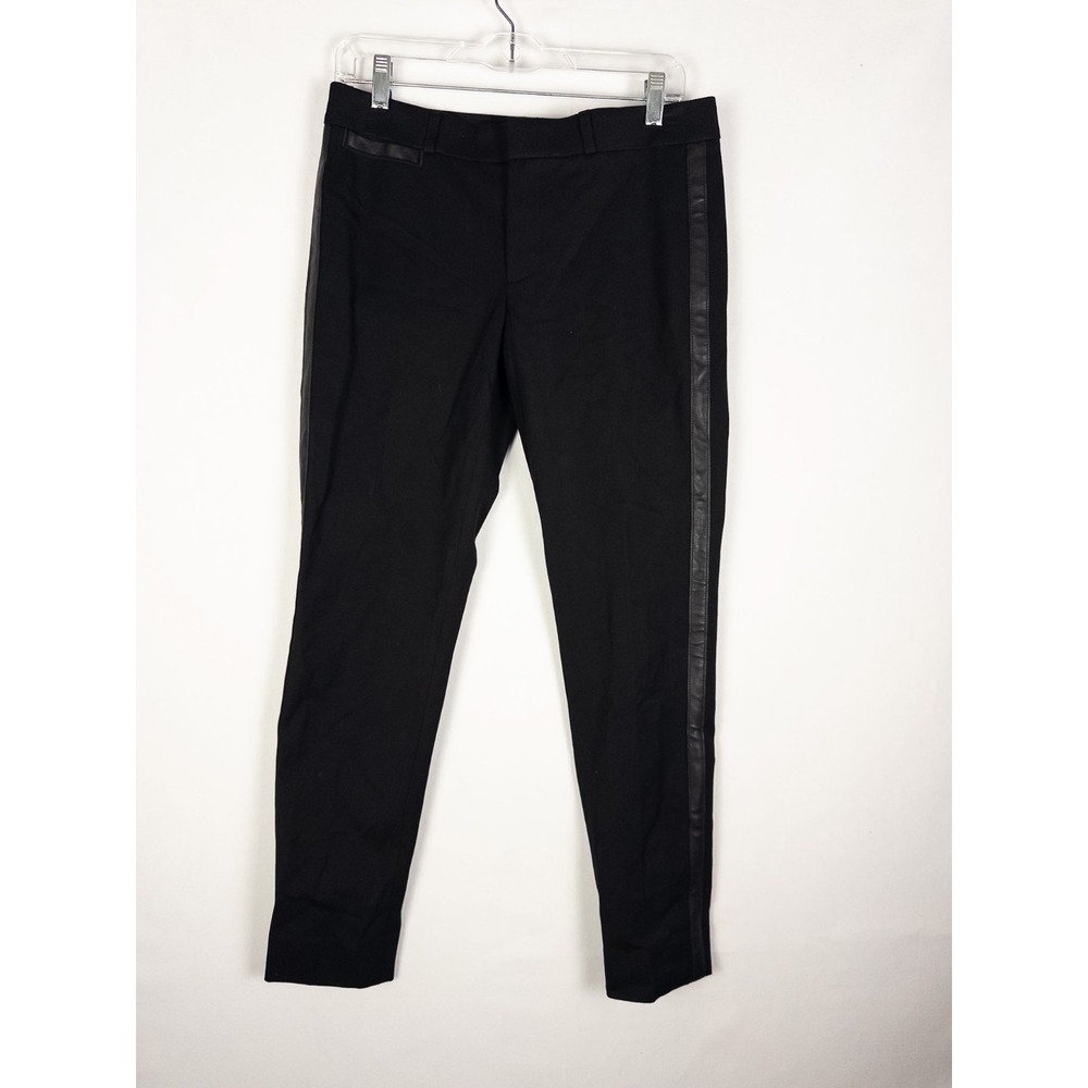 Banana Republic Sloan Slim Ankle Pants 6 Black Faux Leather Tuxedo Stripe NWT